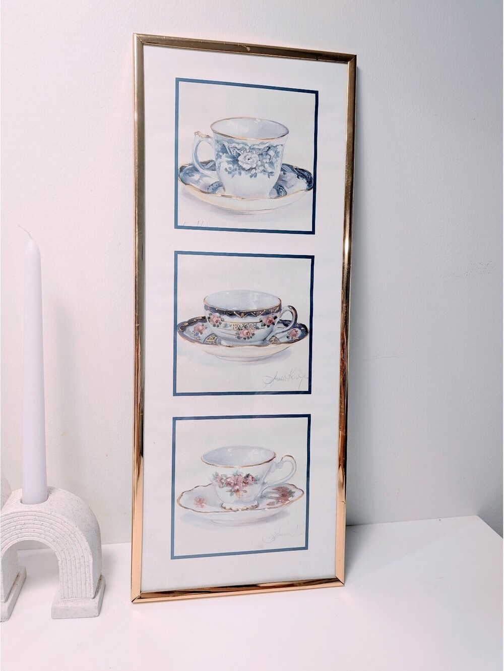 Vintage Watercolor Tea Cup and Saucer Paintings Vtg Cottage Core Vtg Coquette